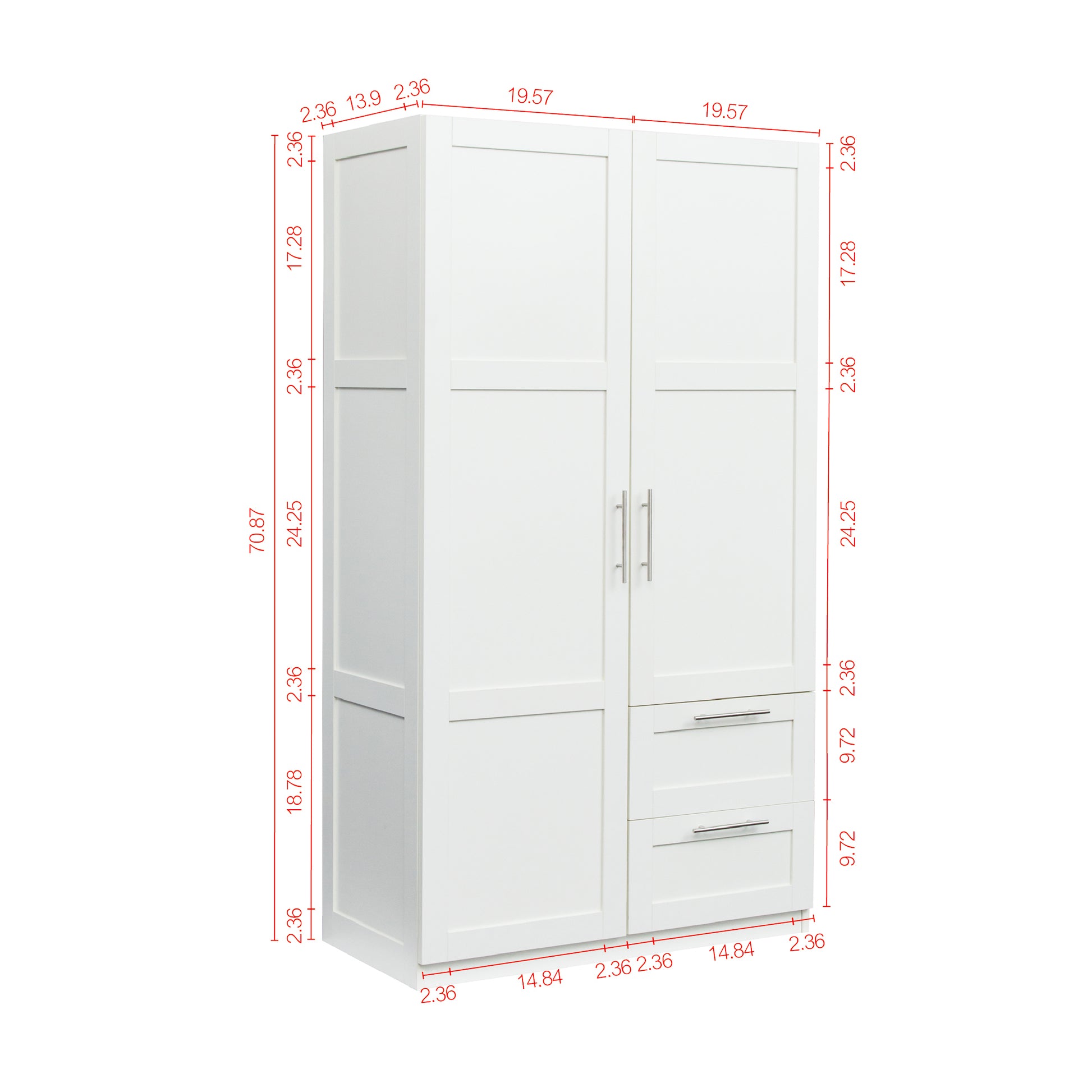 High Wardrobe And Kitchen Cabinet With 2 Doors, 2 Drawers And 5 Storage Spaces,White White Mdf