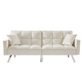 Cream White Velvet Sofa Couch Bed With Armrests And 2 Pillows For Living Room And Bedroom . White Cream White Tufted Back Square Arms Foam Velvet 2 Seat