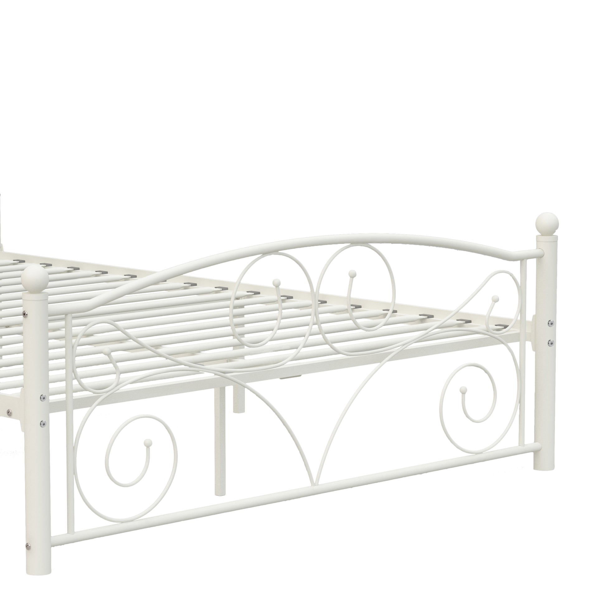 Full Size Unique Flower Sturdy System Metal Bed Frame With Headboard And Footboard White Metal