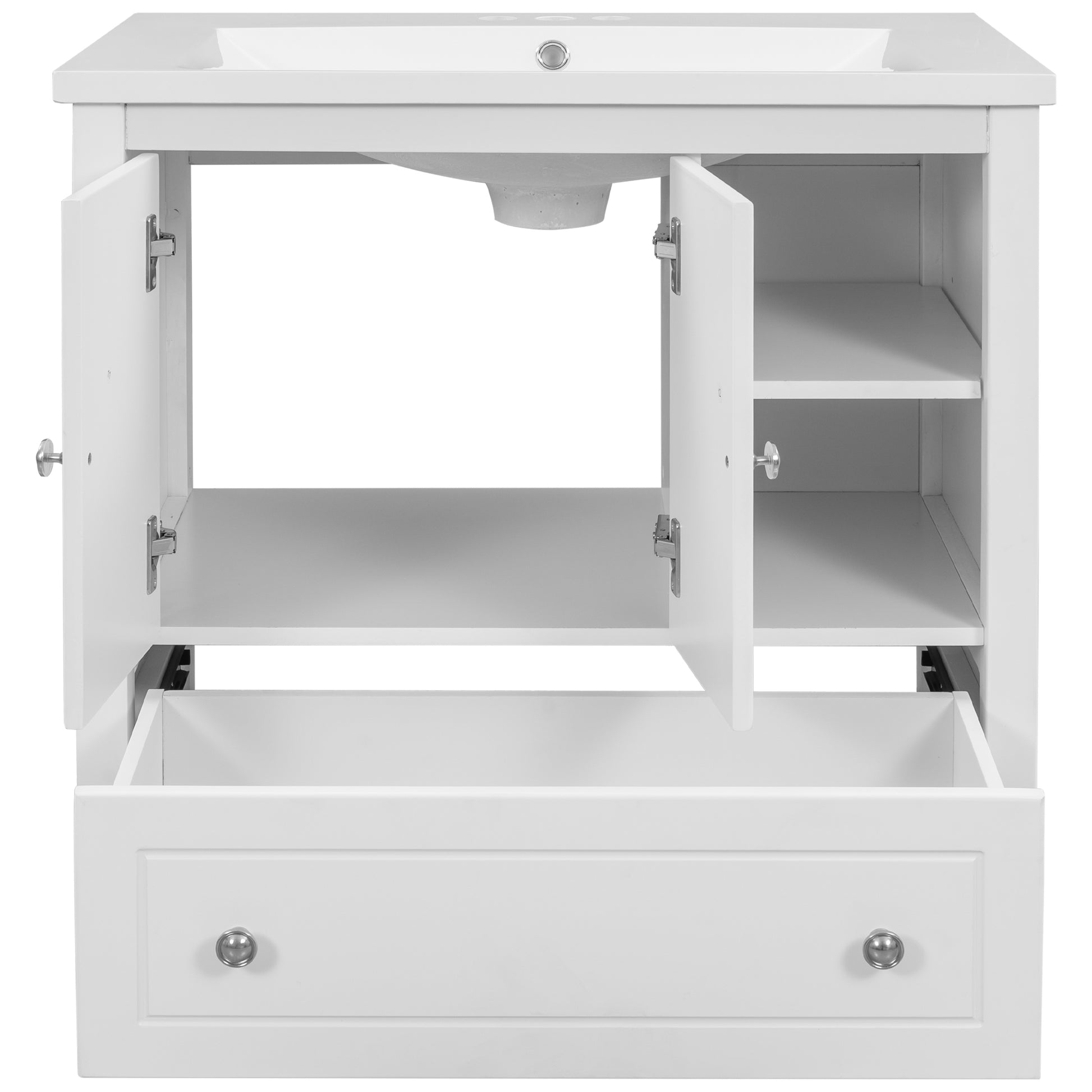 Video 30" Bathroom Vanity With Sink, Bathroom Storage Cabinet With Doors And Drawers, Solid Wood Frame, Ceramic Sink, White Old Sku:Jl000002Aak White Solid Wood