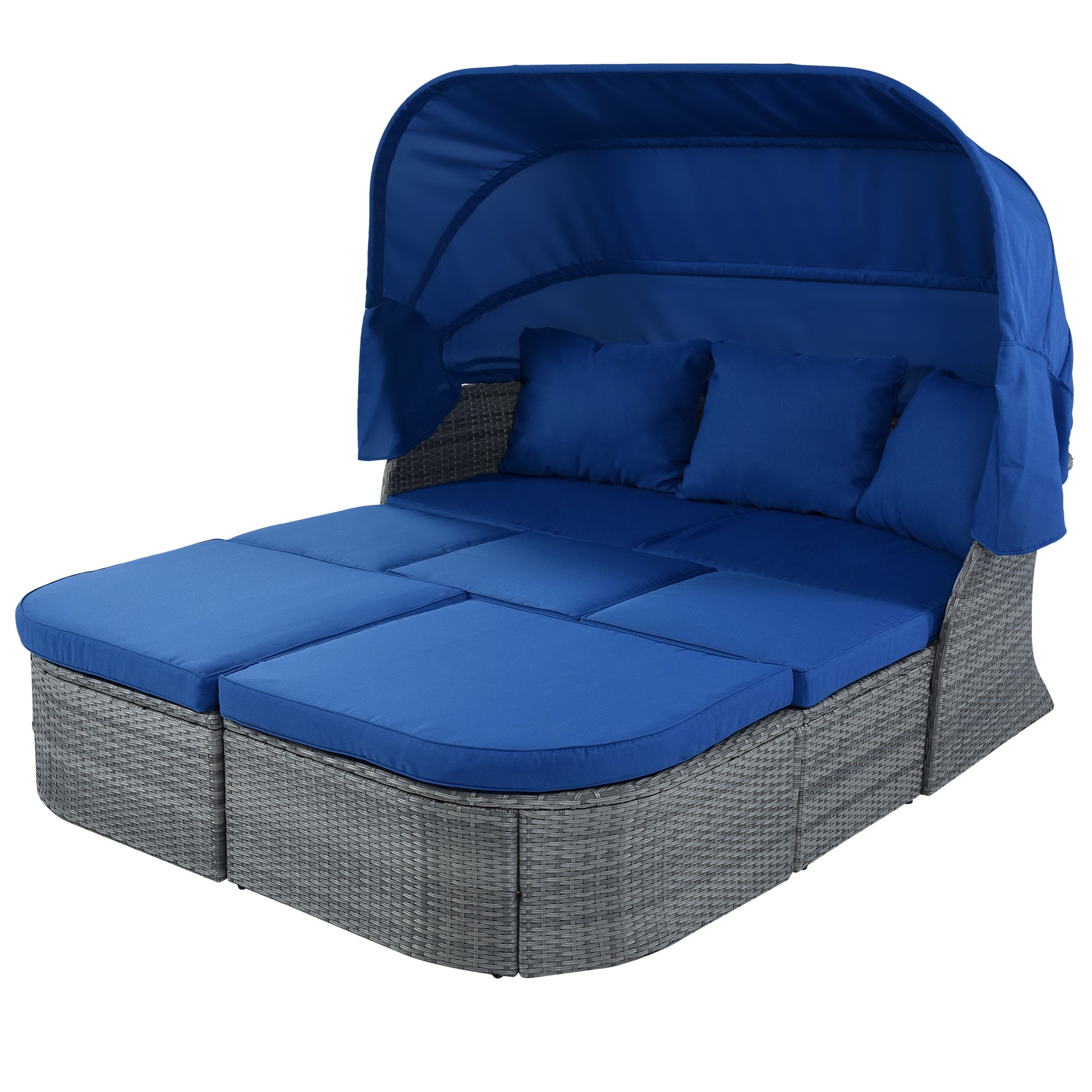 Outdoor Patio Furniture Set Daybed Sunbed With Retractable Canopy Conversation Set Wicker Furniture As Same As Wy000281Aae Blue Rattan