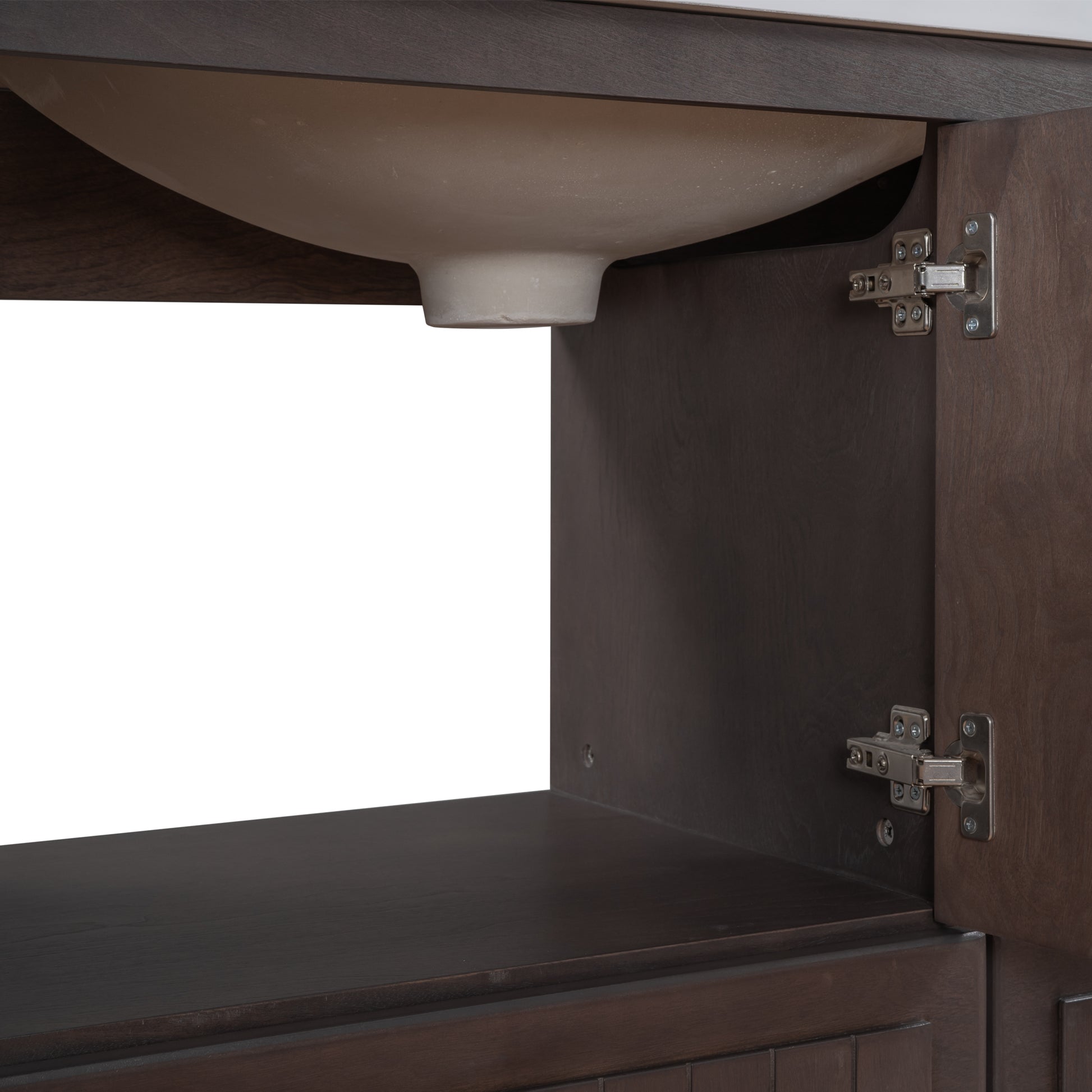 Video 36" Bathroom Vanity With Ceramic Basin, Bathroom Storage Cabinet With Two Doors And Drawers, Solid Frame, Metal Handles, Brown Old Sku: Jl000003Aad 1 Brown Solid Wood
