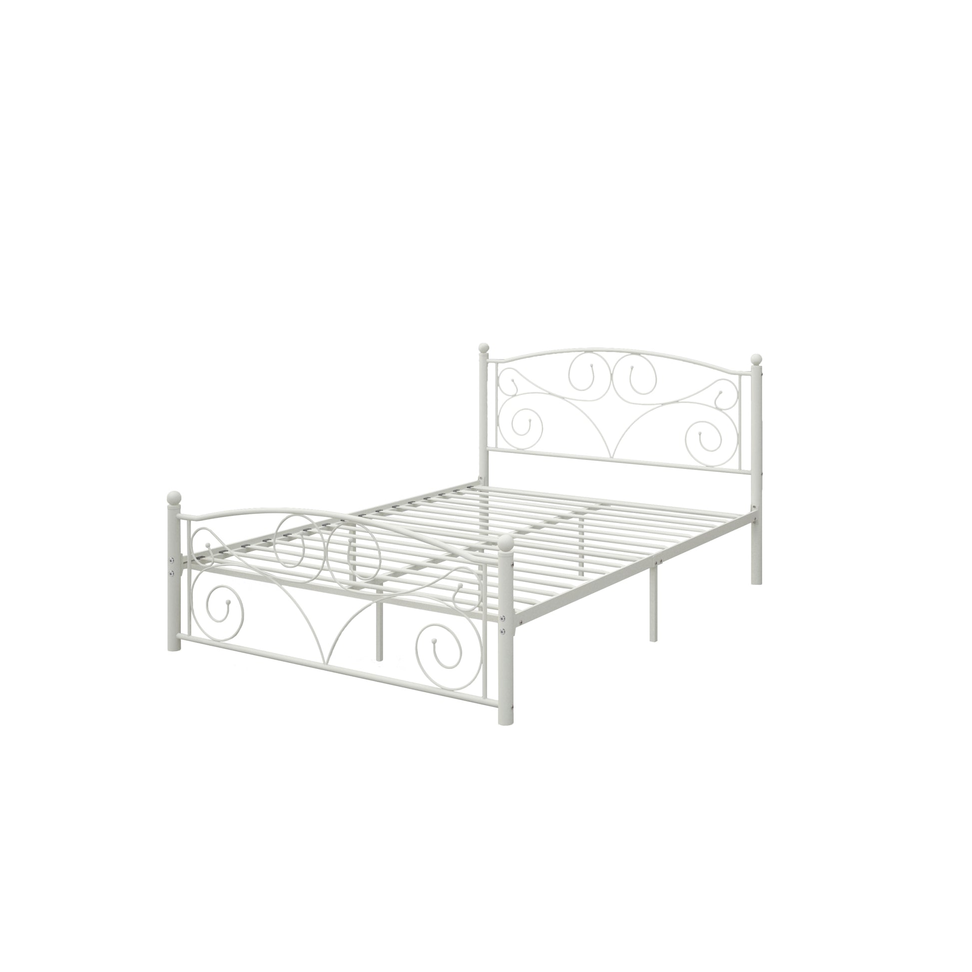 Full Size Unique Flower Sturdy System Metal Bed Frame With Headboard And Footboard White Metal