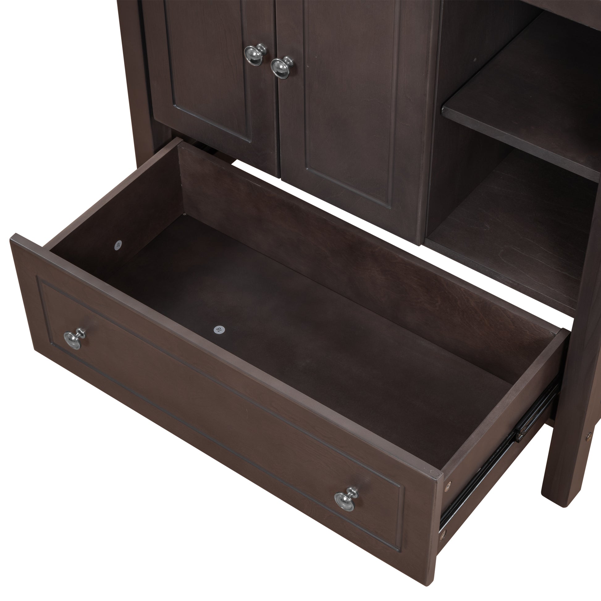 Video 30" Bathroom Vanity With Sink, Bathroom Storage Cabinet With Doors And Drawers, Solid Wood Frame, Ceramic Sink, Brown Old Sku: Jl000002Aad Brown Solid Wood