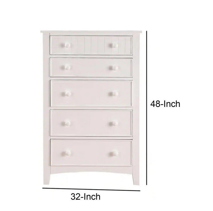 Contemporary White 1Pc Chest Of Drawers Plywood Pine Veneer Bedroom Furniture White White Drawer 5 Drawers & Above Bedroom Classic,Contemporary Rubberwood White Plywood