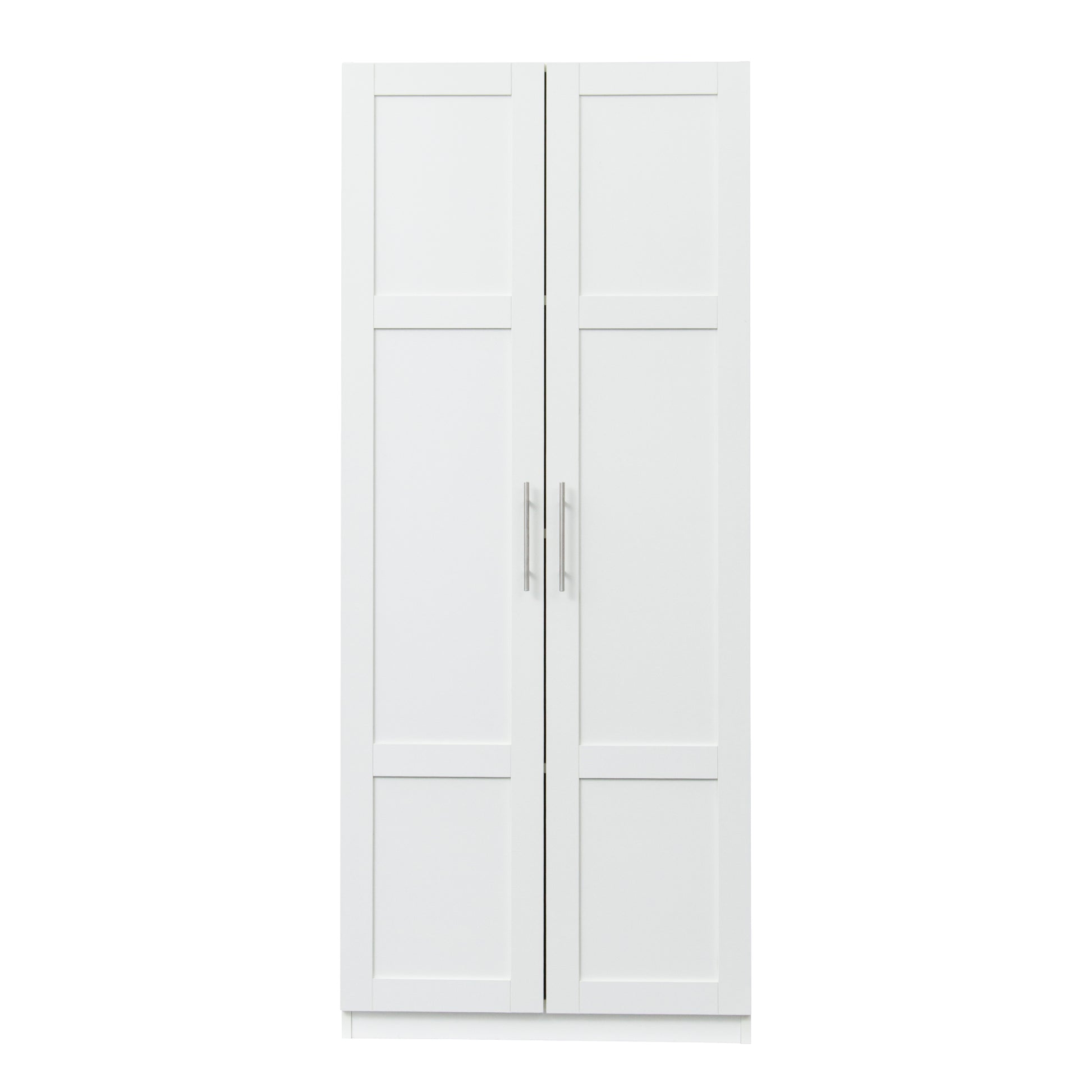 High Wardrobe And Kitchen Cabinet With 2 Doors And 3 Partitions To Separate 4 Storage Spaces,White White Mdf