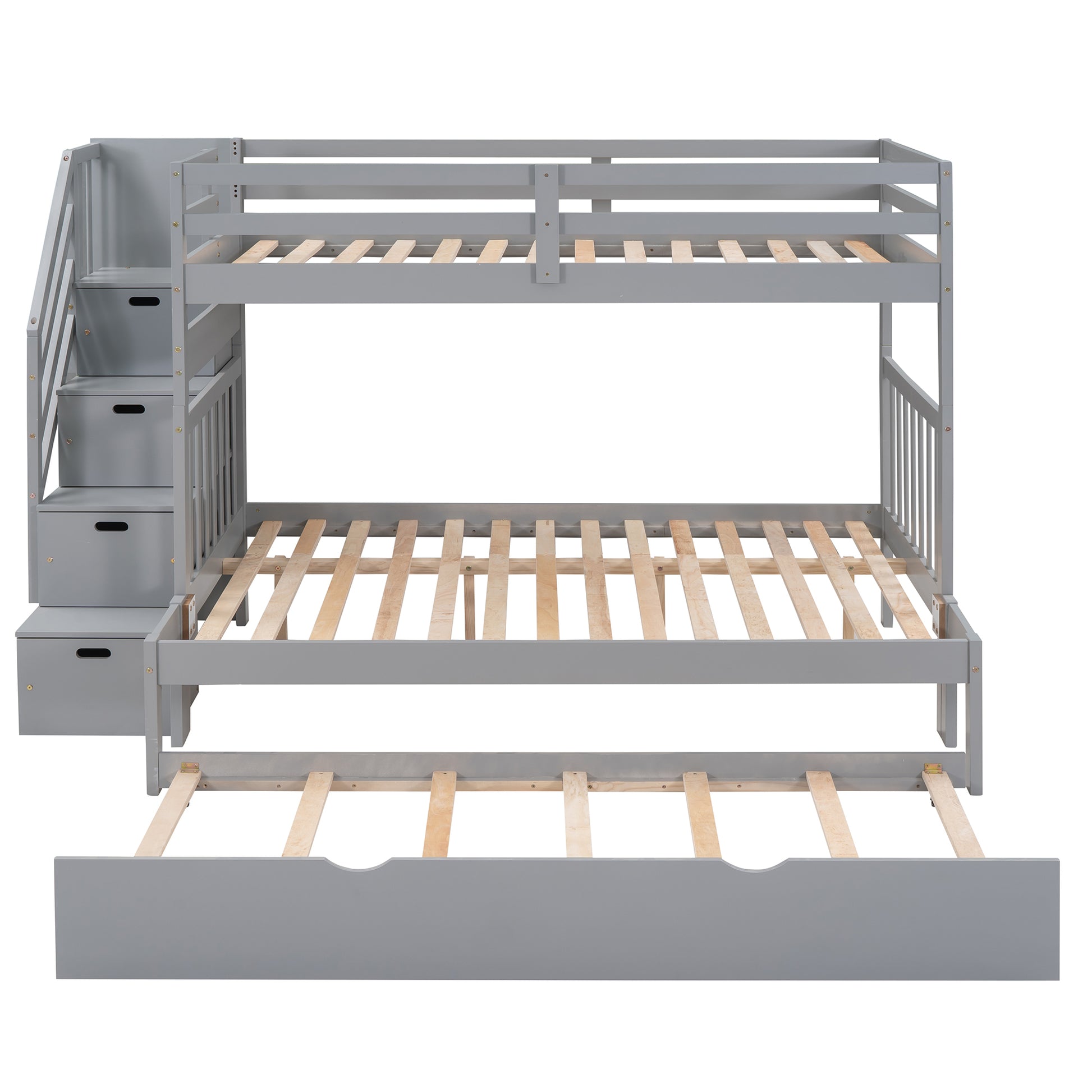 Twin Over Twin Full Bunk Bed With Twin Size Trundle Gray Old Sku :Lp000025Aae Gray Solid Wood