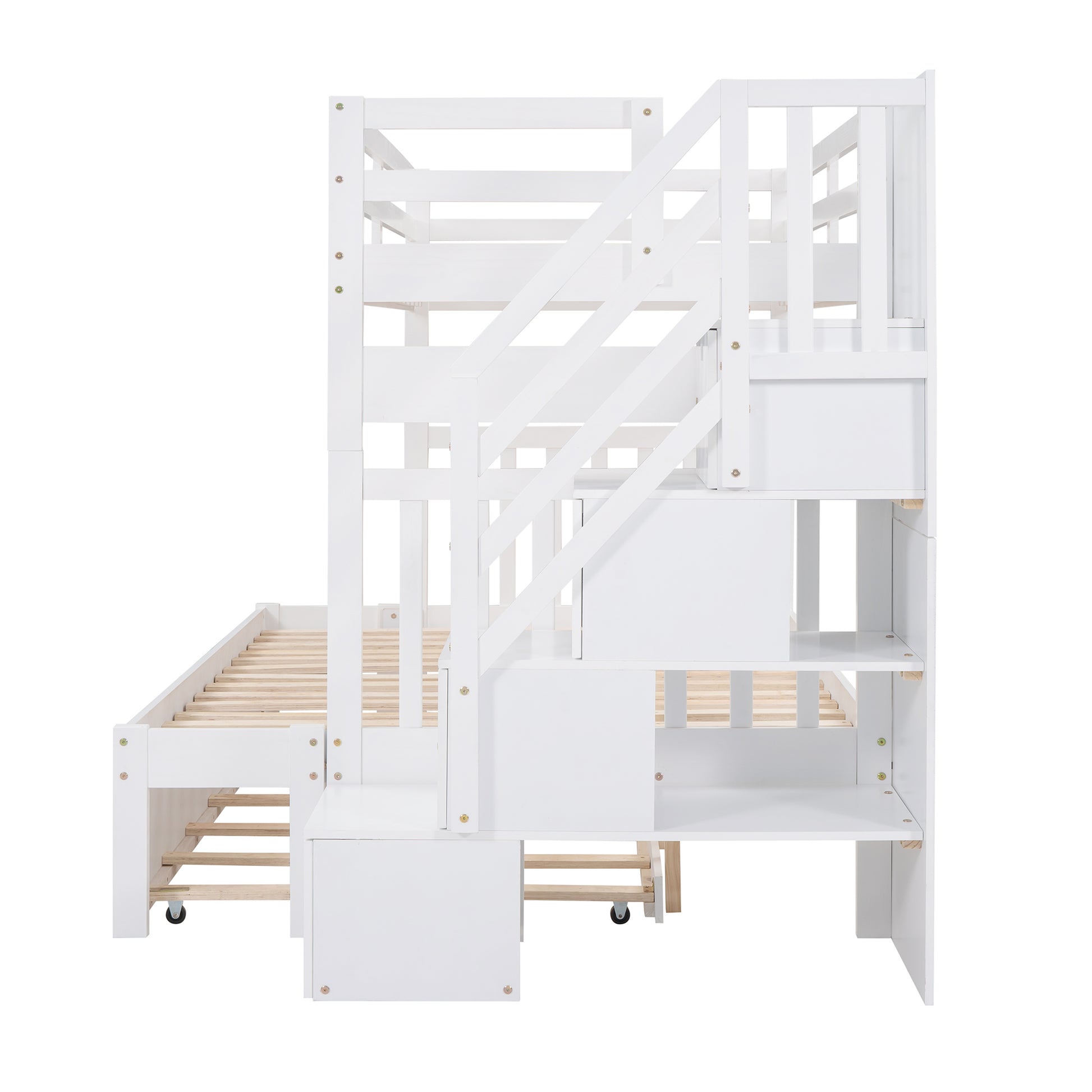 Twin Over Twin Full Bunk Bed With Twin Size Trundle White Old Sku :Lp000025Aak White Solid Wood