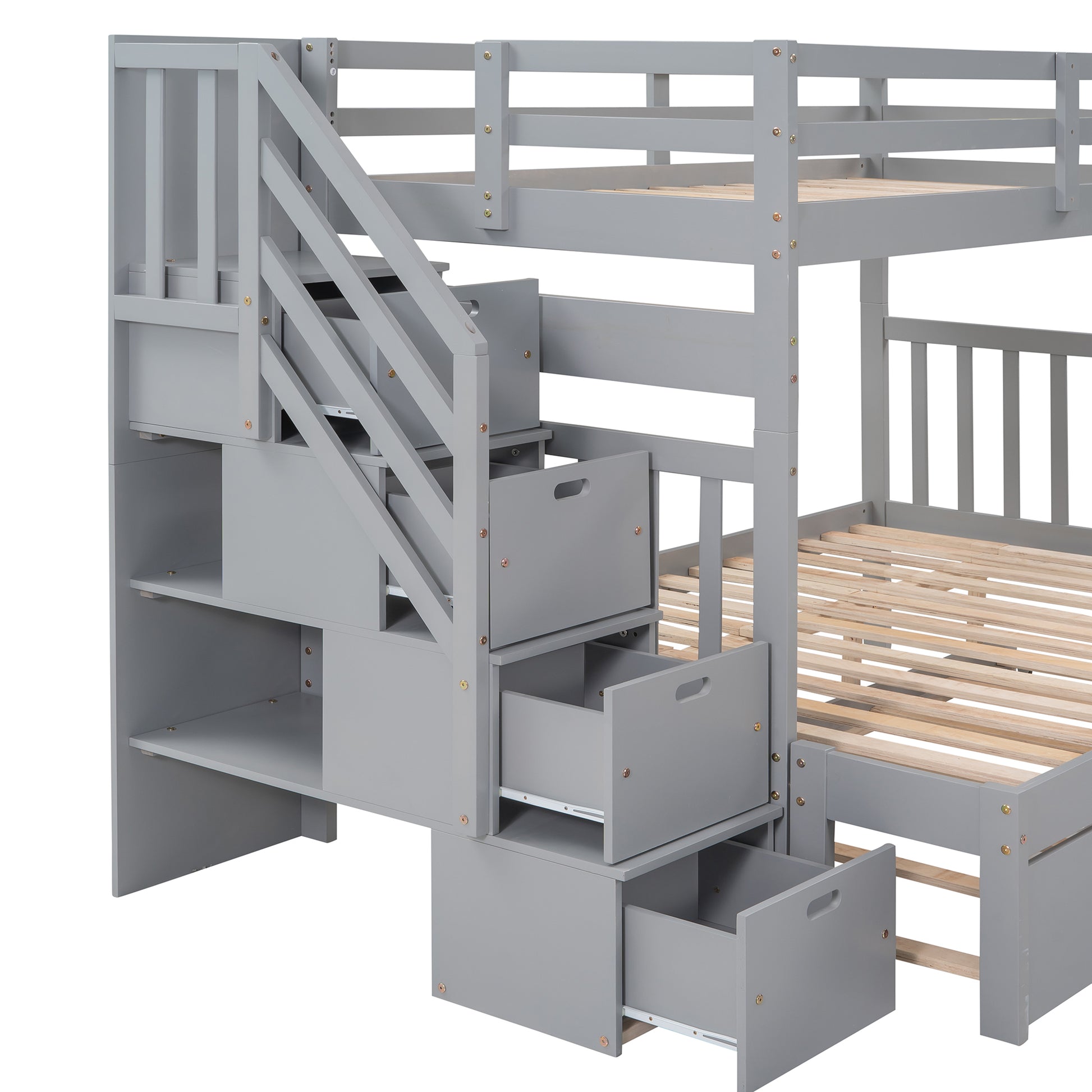 Twin Over Twin Full Bunk Bed With Twin Size Trundle Gray Old Sku :Lp000025Aae Gray Solid Wood