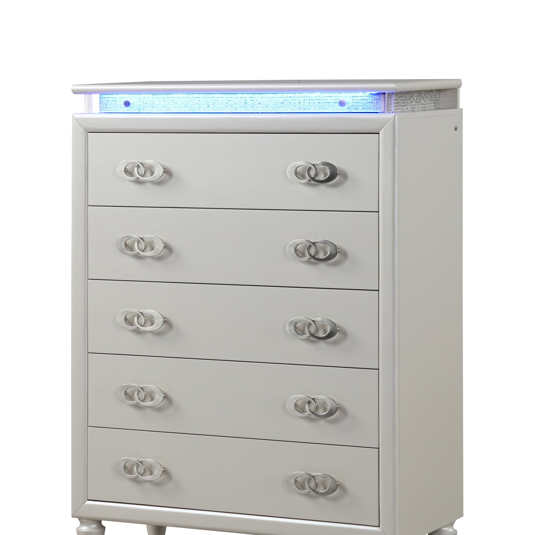 Perla 5 Drawer Led Chest Made With Wood In Milky White White Drawer 5 Drawers & Above Bedroom Ball Bearing Glides Contemporary,Modern Media Storage White Solid Wood Mdf Wood