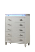 Perla 5 Drawer Led Chest Made With Wood In Milky White White Drawer 5 Drawers & Above Bedroom Ball Bearing Glides Contemporary,Modern Media Storage White Solid Wood Mdf Wood