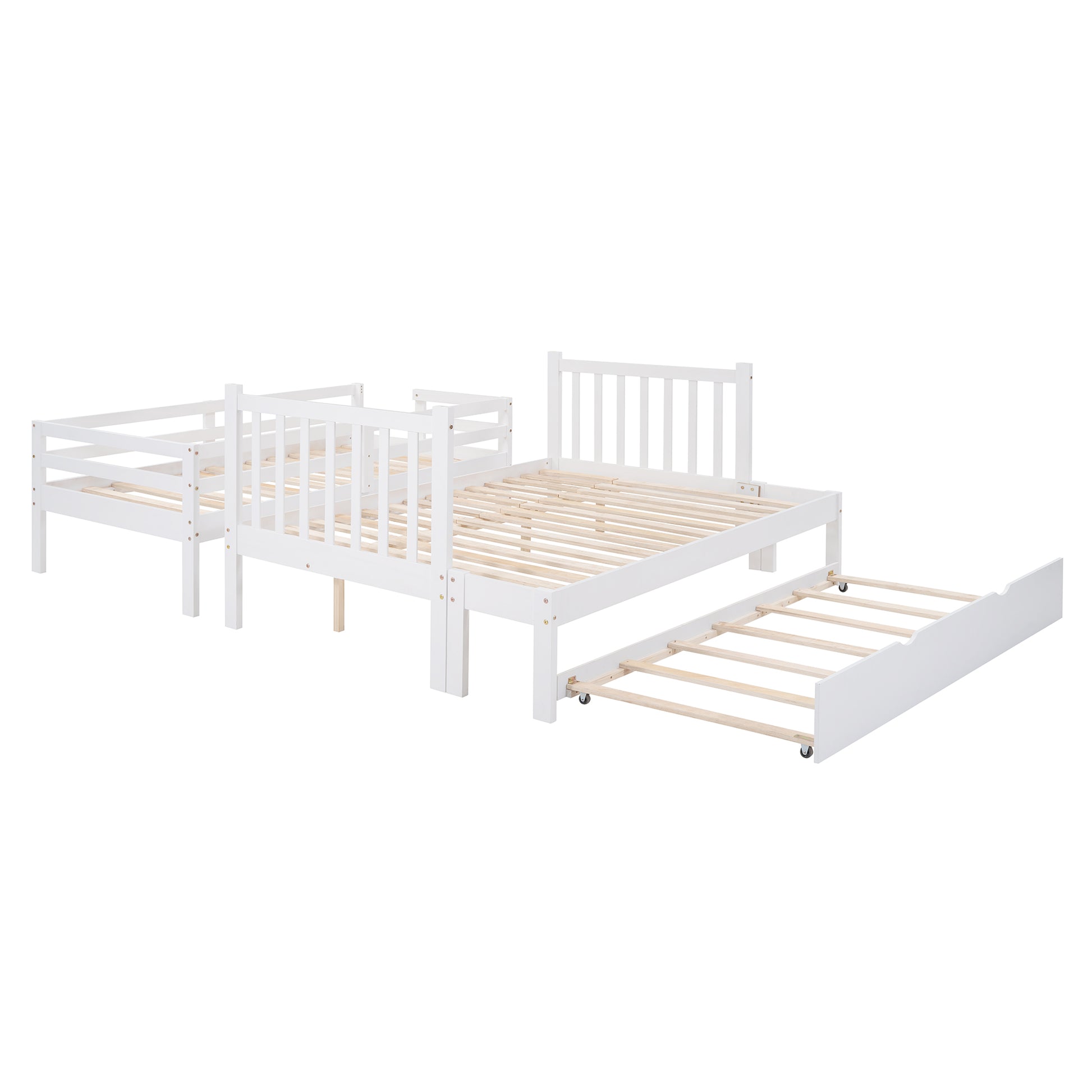 Twin Over Twin Full Bunk Bed With Twin Size Trundle White Old Sku :Lp000025Aak White Solid Wood