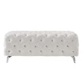 Button Tufted Ottoman Bench, Upholstered Velvet Footrest Stool Accent Bench For Entryway Living Room Bedroom. White Wood Foam Velvet