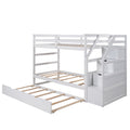 Twin Over Twin Bunk Bed With Twin Size Trundle And 3 Storage Stairs,White Old Sku :Lp000064Aak White Solid Wood