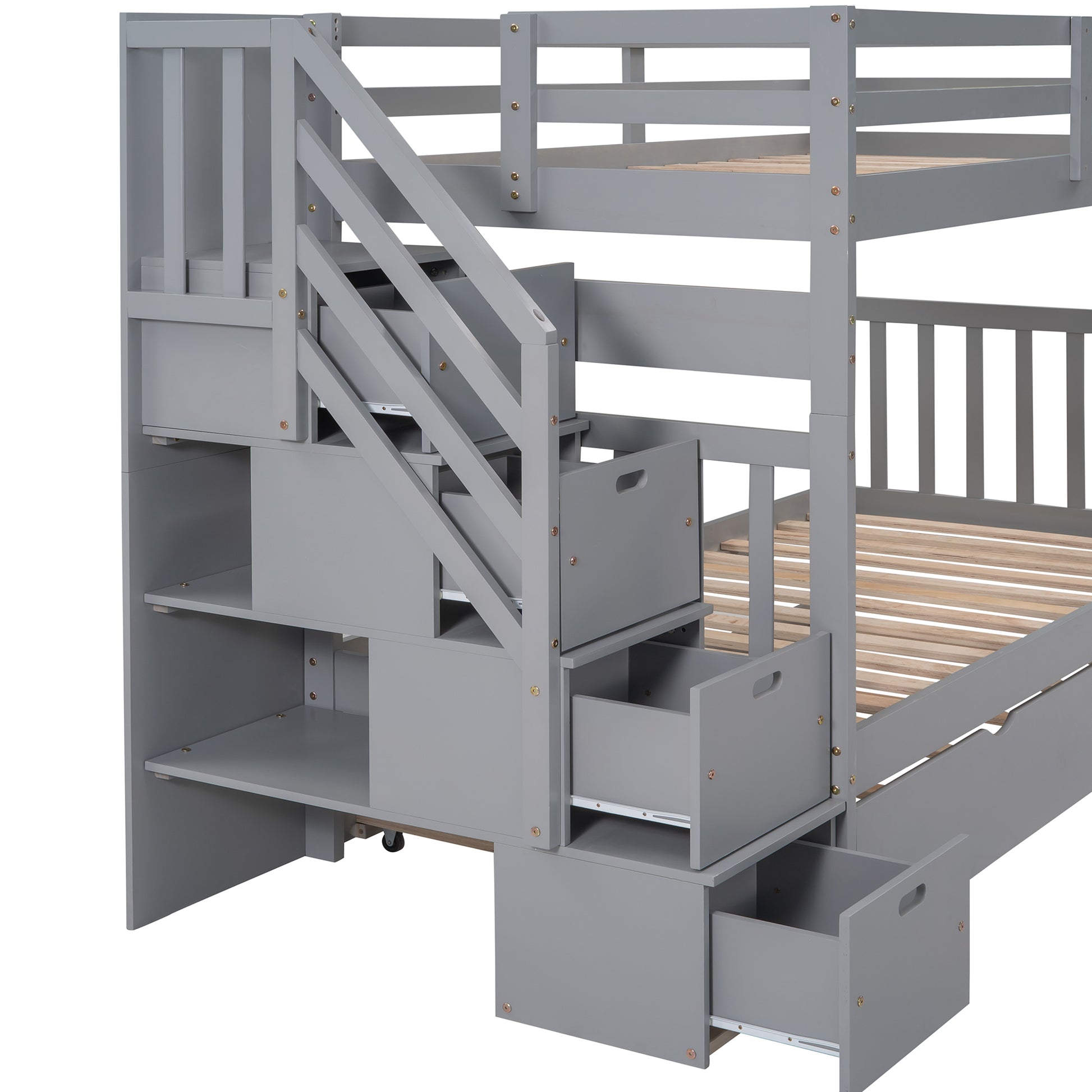 Twin Over Twin Full Bunk Bed With Twin Size Trundle Gray Old Sku :Lp000025Aae Gray Solid Wood