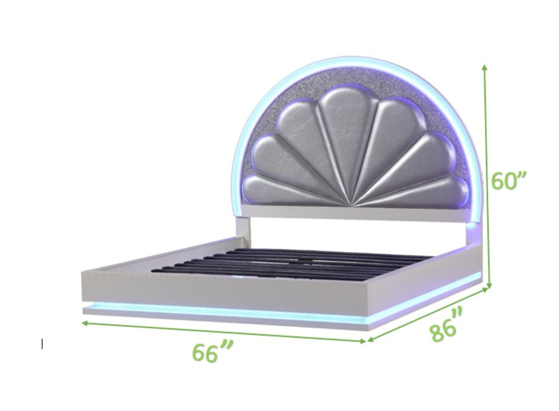 Perla Queen Size Led Bed Made With Wood In Milky White Box Spring Not Required Queen White Wood Bedroom Contemporary,Modern Slat Beds Solid Wood Mdf Wood