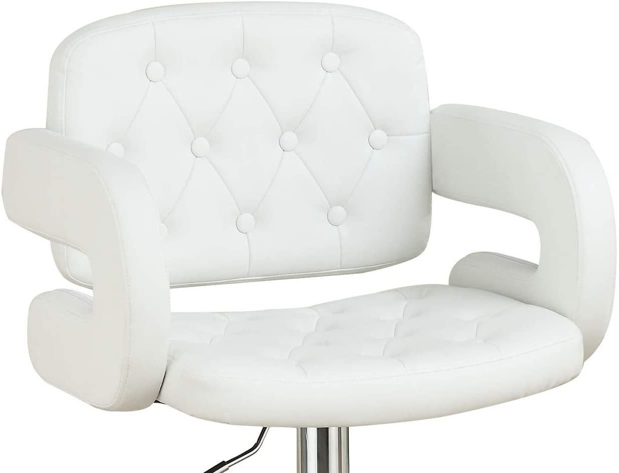 Classic Armrest Tufted White Faux Leather Upholstered Faux Leather Barstool Chair Adjustable Height Swivel Kitchen Stools 1Pc Chair White Dining Room Classic,Contemporary,Modern Fabric