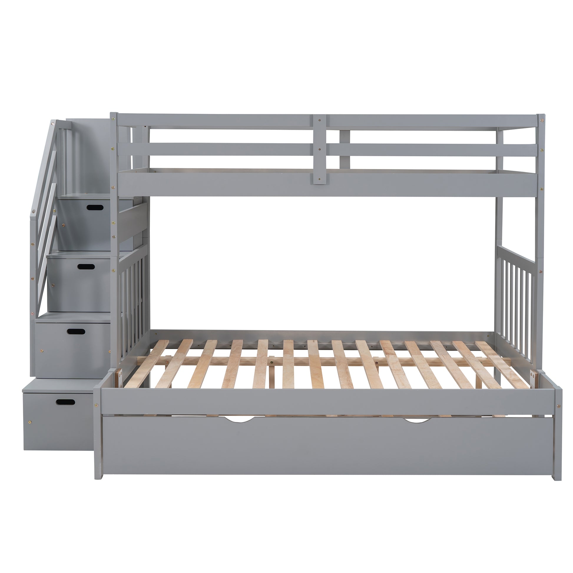 Twin Over Twin Full Bunk Bed With Twin Size Trundle Gray Old Sku :Lp000025Aae Gray Solid Wood