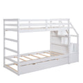 Twin Over Twin Bunk Bed With Twin Size Trundle And 3 Storage Stairs,White Old Sku :Lp000064Aak White Solid Wood