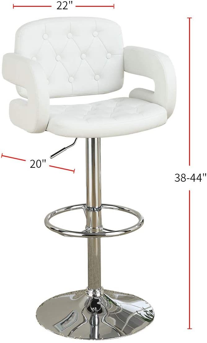 Classic Armrest Tufted White Faux Leather Upholstered Faux Leather Barstool Chair Adjustable Height Swivel Kitchen Stools 1Pc Chair White Dining Room Classic,Contemporary,Modern Fabric