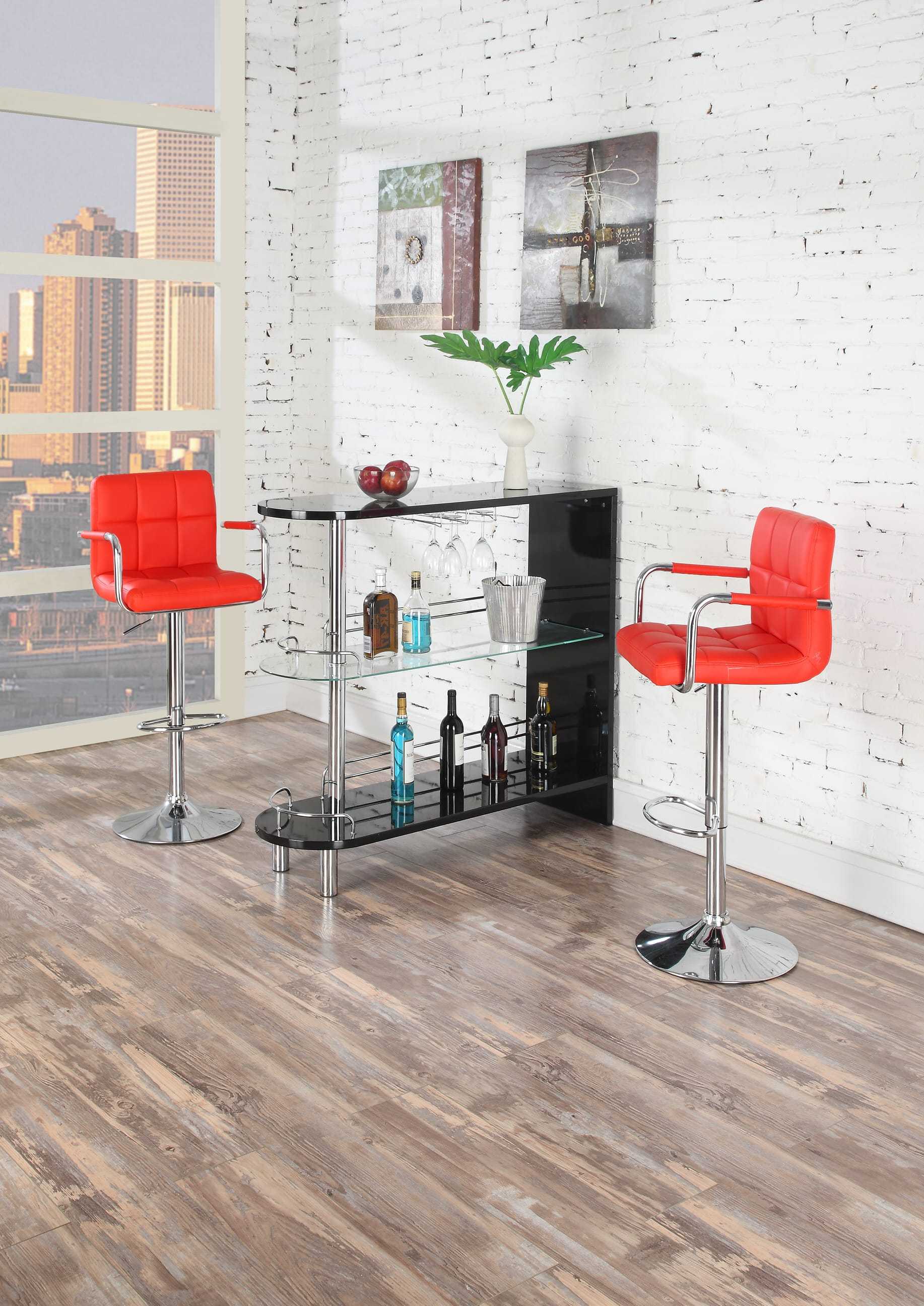 Contemporary Style Red Faux Leather Bar Stool Counter Height Chairs Set Of 2 Adjustable Height Kitchen Island Stools Red Dining Room Contemporary,Modern Fabric