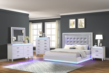 Passion Queen 5 Pc Led Bedroom Set Made With Wood In Milky White Box Spring Not Required Queen White Wood 5 Piece Set Bedroom Bed Included,Chest Included,Dresser Included,Mirror Included,Nightstand Included Contemporary,Modern Solid Wood Mdf Built In