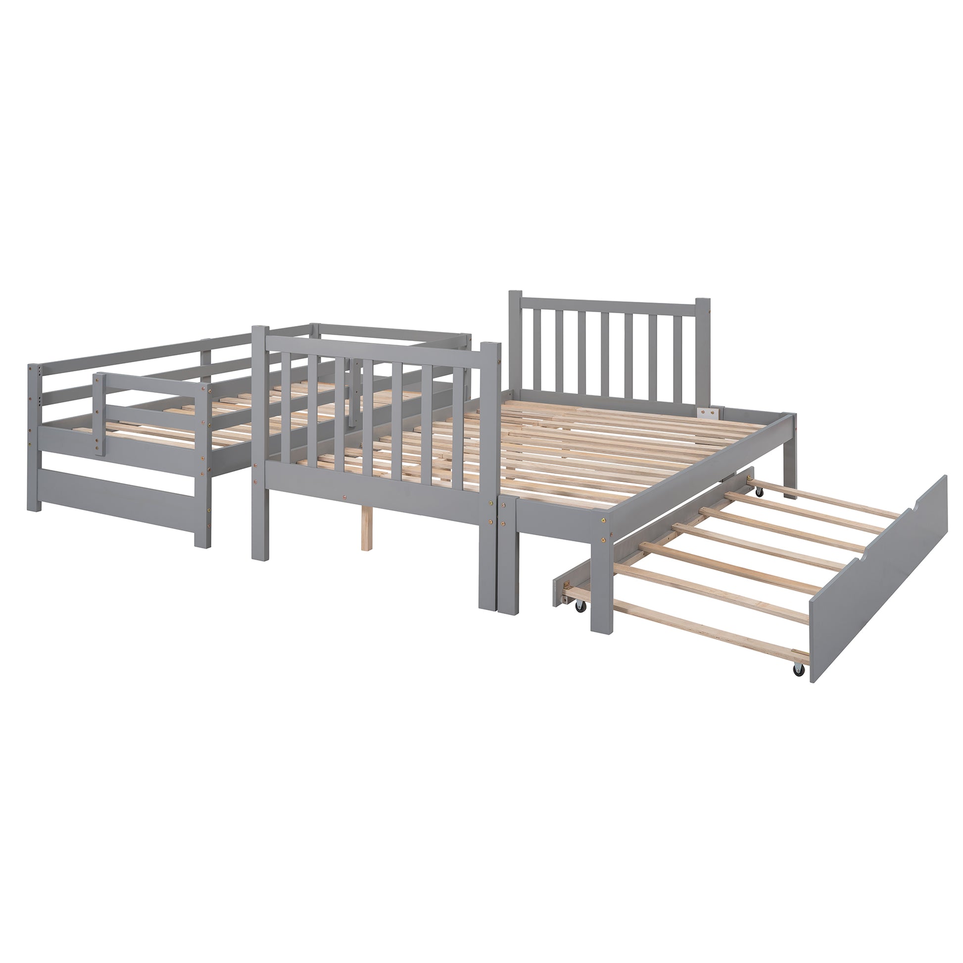 Twin Over Twin Full Bunk Bed With Twin Size Trundle Gray Old Sku :Lp000025Aae Gray Solid Wood