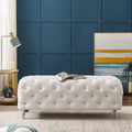 Button Tufted Ottoman Bench, Upholstered Velvet Footrest Stool Accent Bench For Entryway Living Room Bedroom. White Wood Foam Velvet