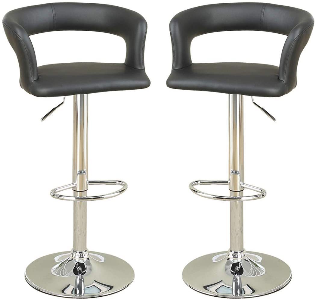 Bar Stool Counter Height Chairs Set Of 2 Adjustable Height Kitchen Island Stools Black Pvc Faux Leather Black Dining Room Modern Fabric