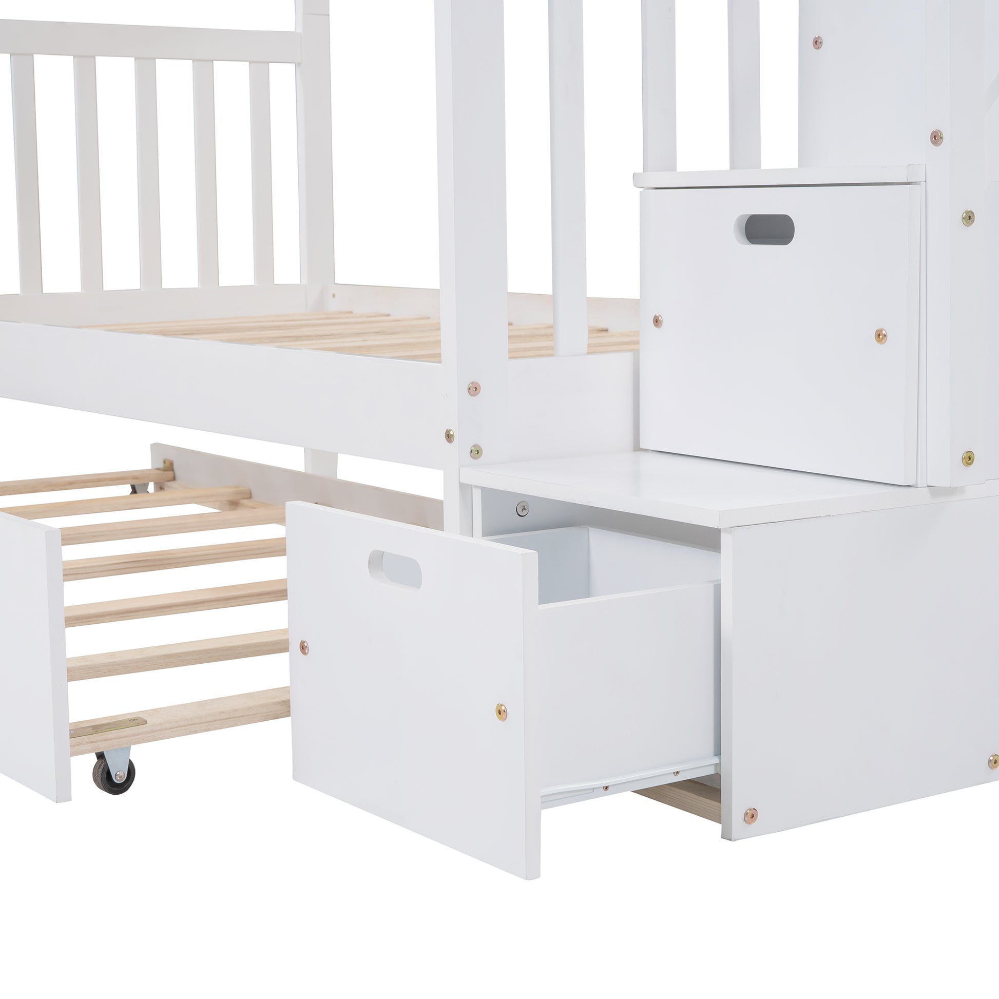 Twin Over Twin Full Bunk Bed With Twin Size Trundle White Old Sku :Lp000025Aak White Solid Wood