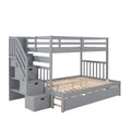 Twin Over Twin Full Bunk Bed With Twin Size Trundle Gray Old Sku :Lp000025Aae Gray Solid Wood