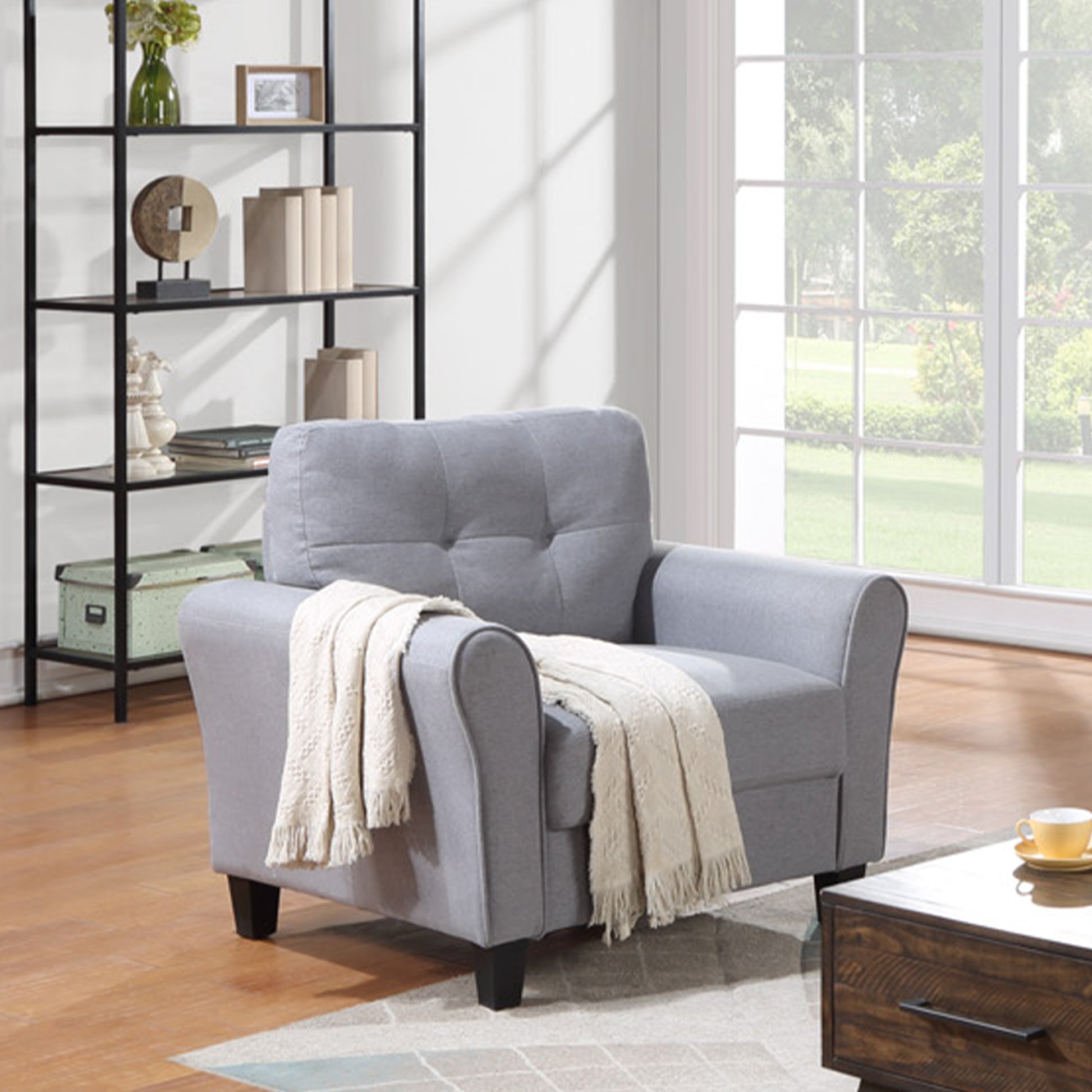 35" Modern Living Room Armchair Linen Upholstered Couch Furniture For Home Or Office ,Light Grey Blue, 1 Seat,Old Sku:Wf288517Aac Light Grey Blue Foam Linen 1 Seat