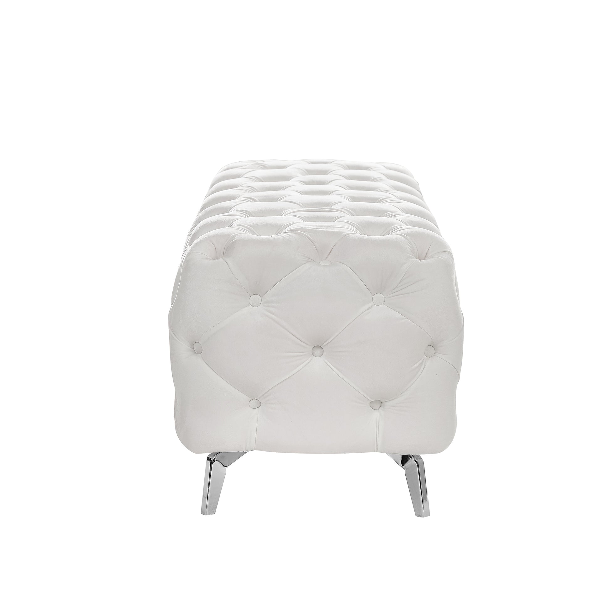 Button Tufted Ottoman Bench, Upholstered Velvet Footrest Stool Accent Bench For Entryway Living Room Bedroom. White Wood Foam Velvet