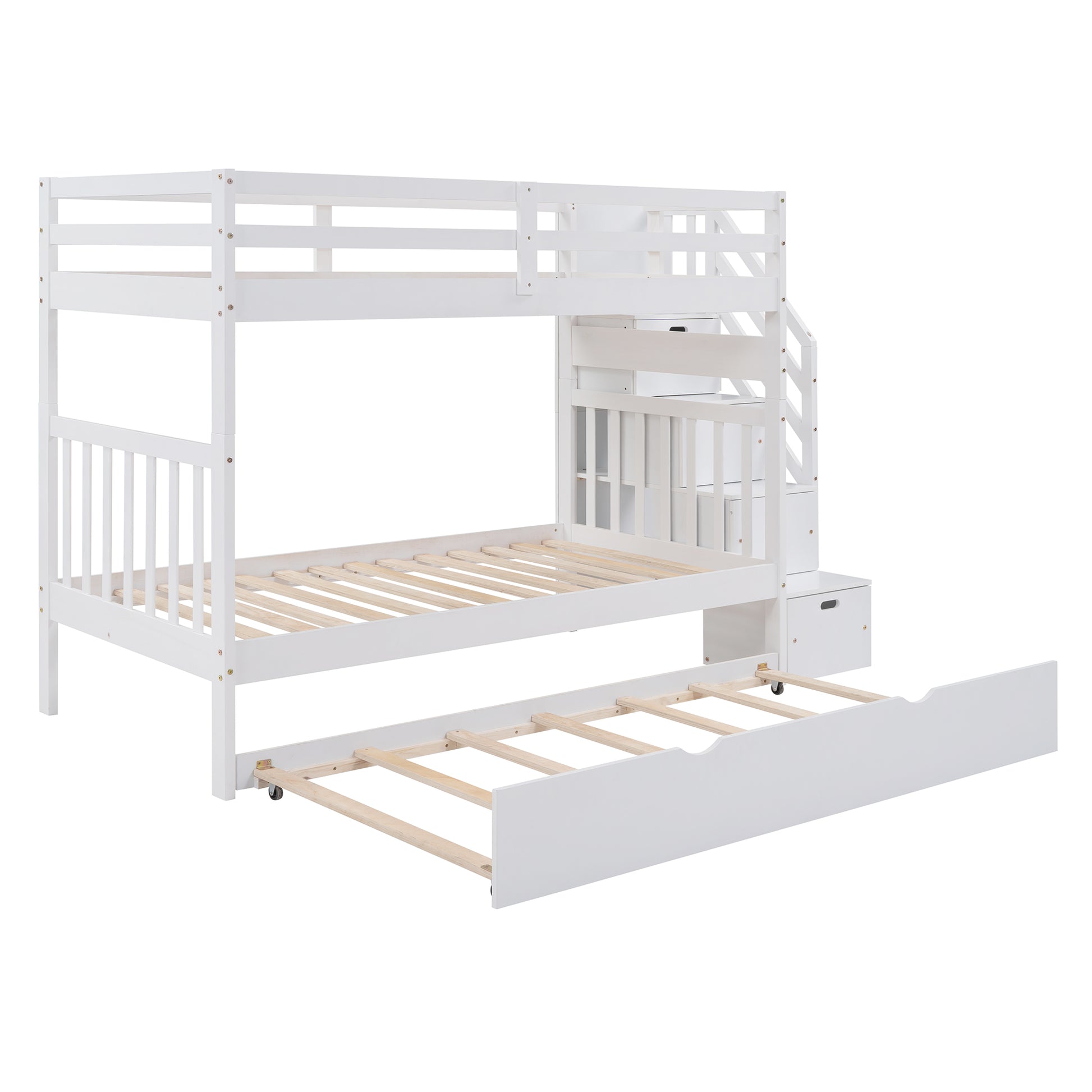 Twin Over Twin Full Bunk Bed With Twin Size Trundle White Old Sku :Lp000025Aak White Solid Wood