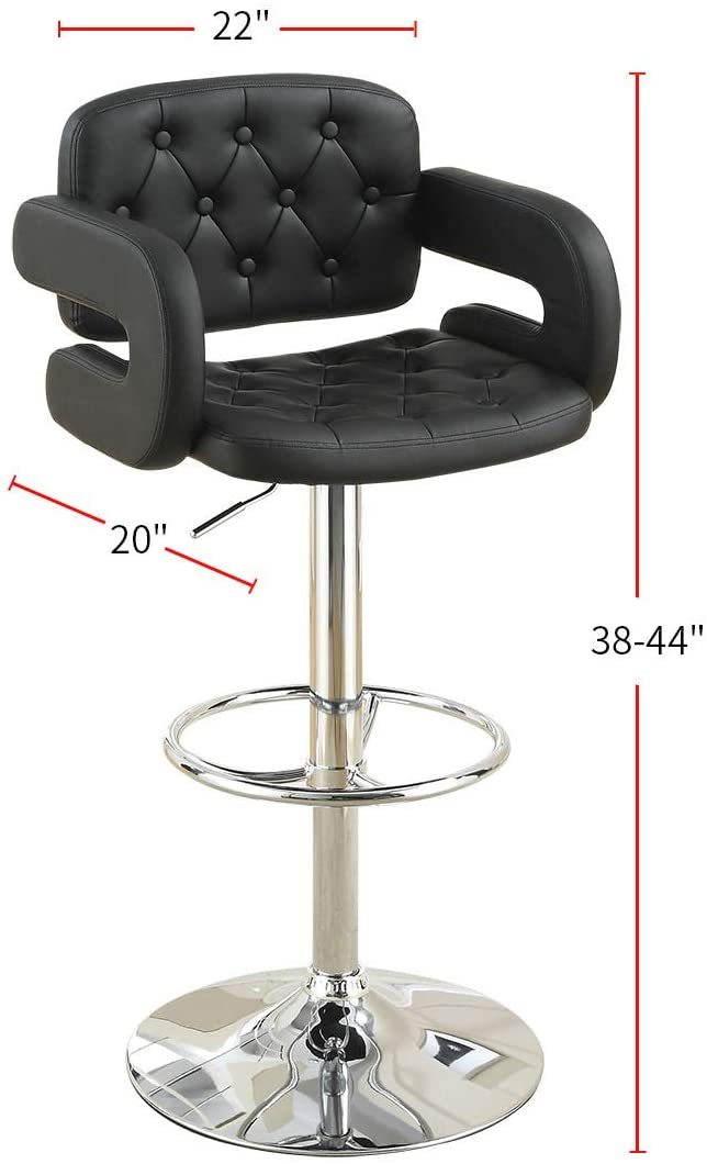 Classic Armrest Tufted Faux Leather Upholstered Faux Leather Barstool Chair Adjustable Height Swivel Kitchen Stools 1Pc Chair Black Dining Room Contemporary,Modern Fabric