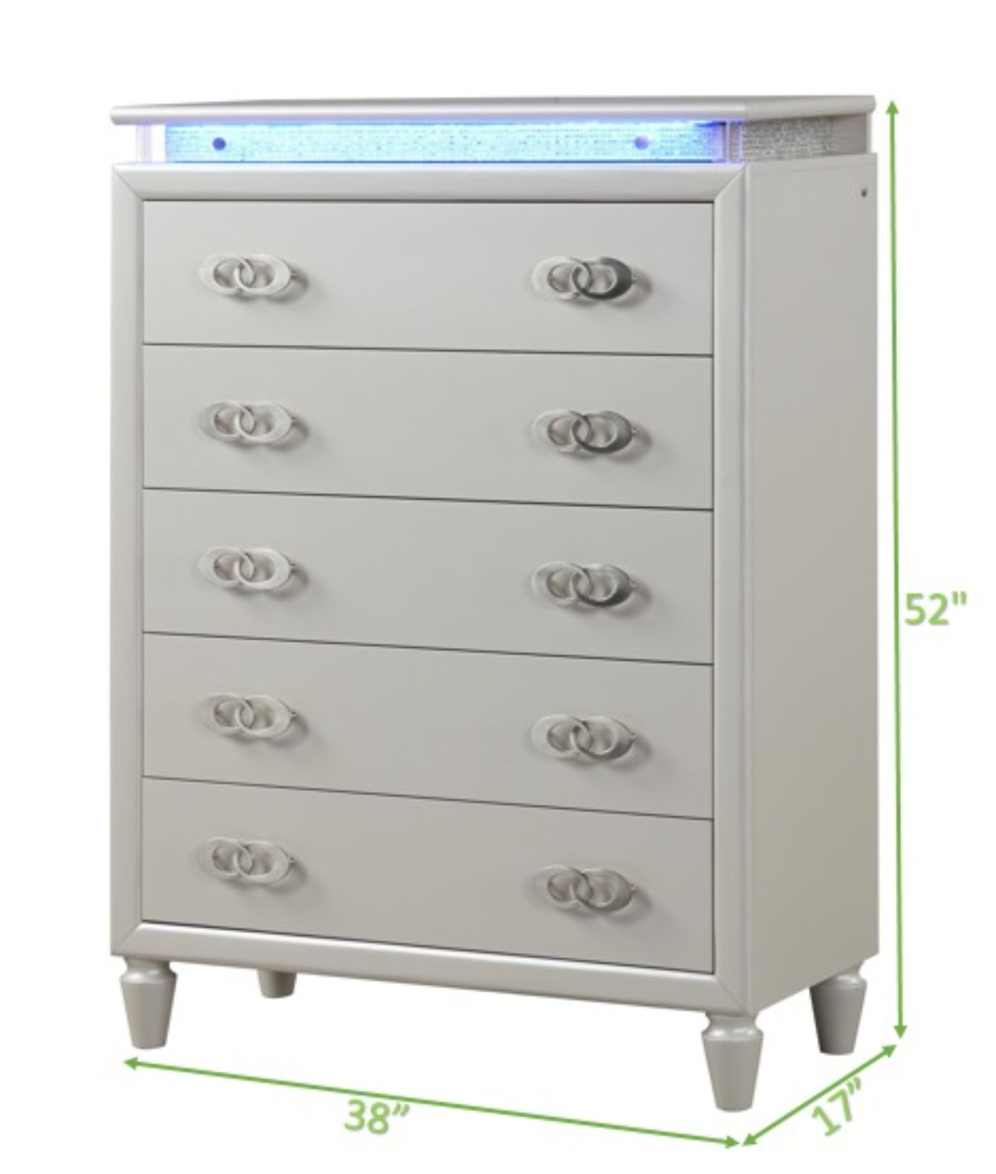 Perla 5 Drawer Led Chest Made With Wood In Milky White White Drawer 5 Drawers & Above Bedroom Ball Bearing Glides Contemporary,Modern Media Storage White Solid Wood Mdf Wood