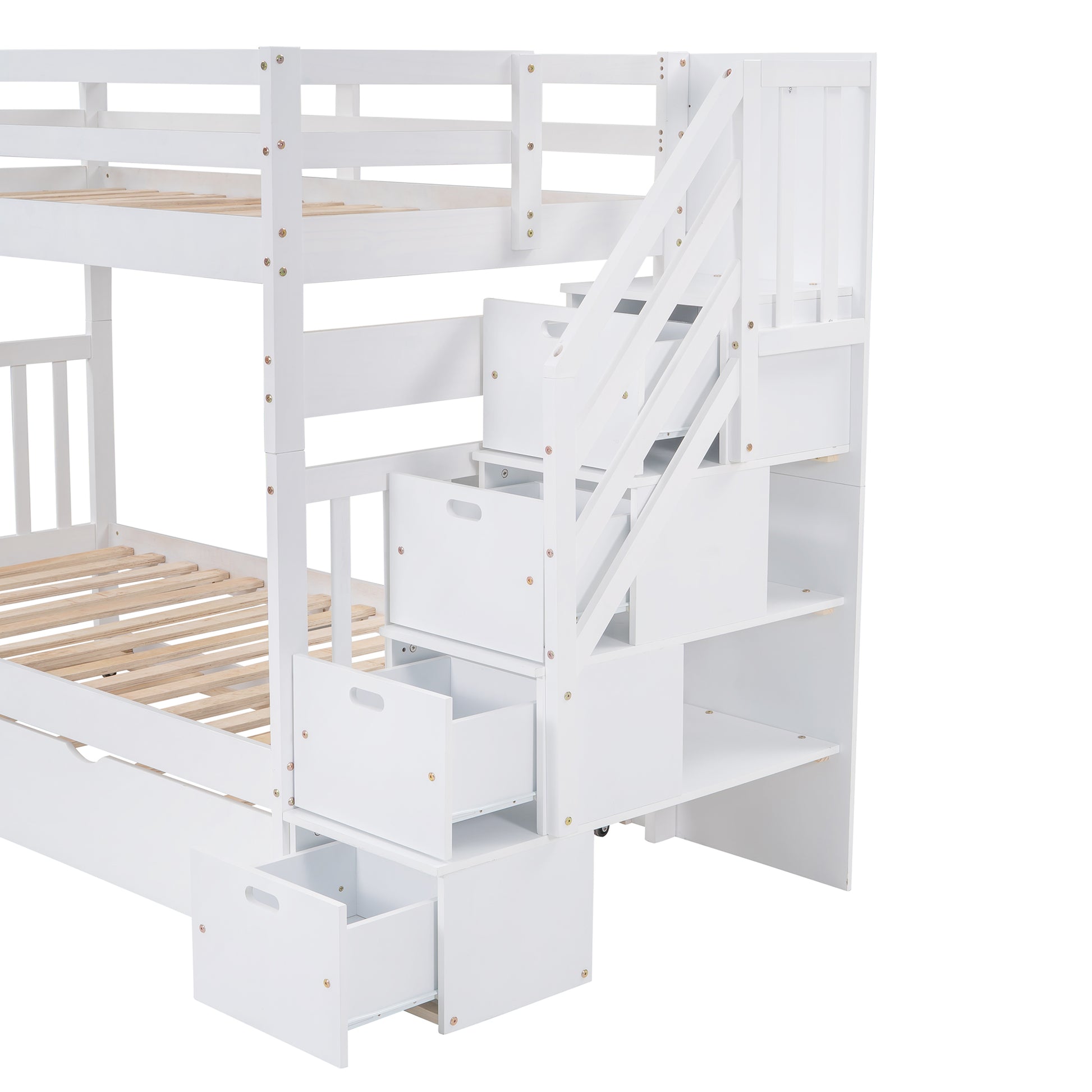 Twin Over Twin Full Bunk Bed With Twin Size Trundle White Old Sku :Lp000025Aak White Solid Wood