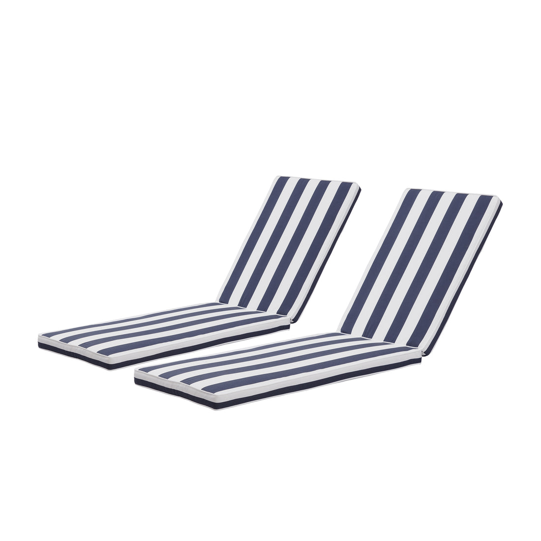 2Pcs Set Outdoor Lounge Chair Cushion Replacement Patio Funiture Seat Cushion Chaise Lounge Cushion Blue Striped Polyester