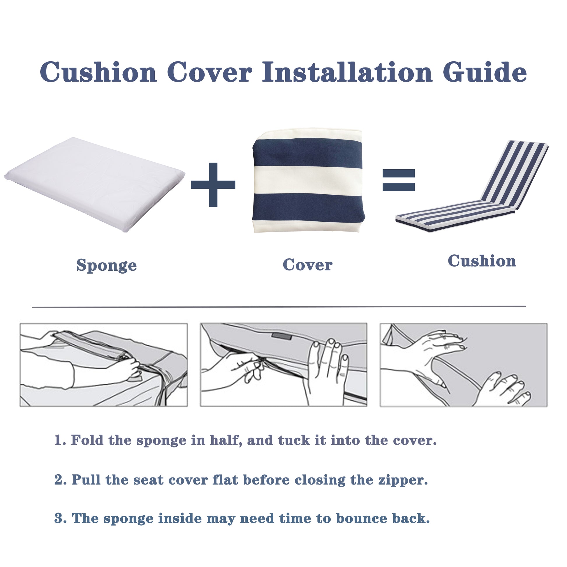 1Pcs Outdoor Lounge Chair Cushion Replacement Patio Funiture Seat Cushion Chaise Lounge Cushion Blue Striped Polyester