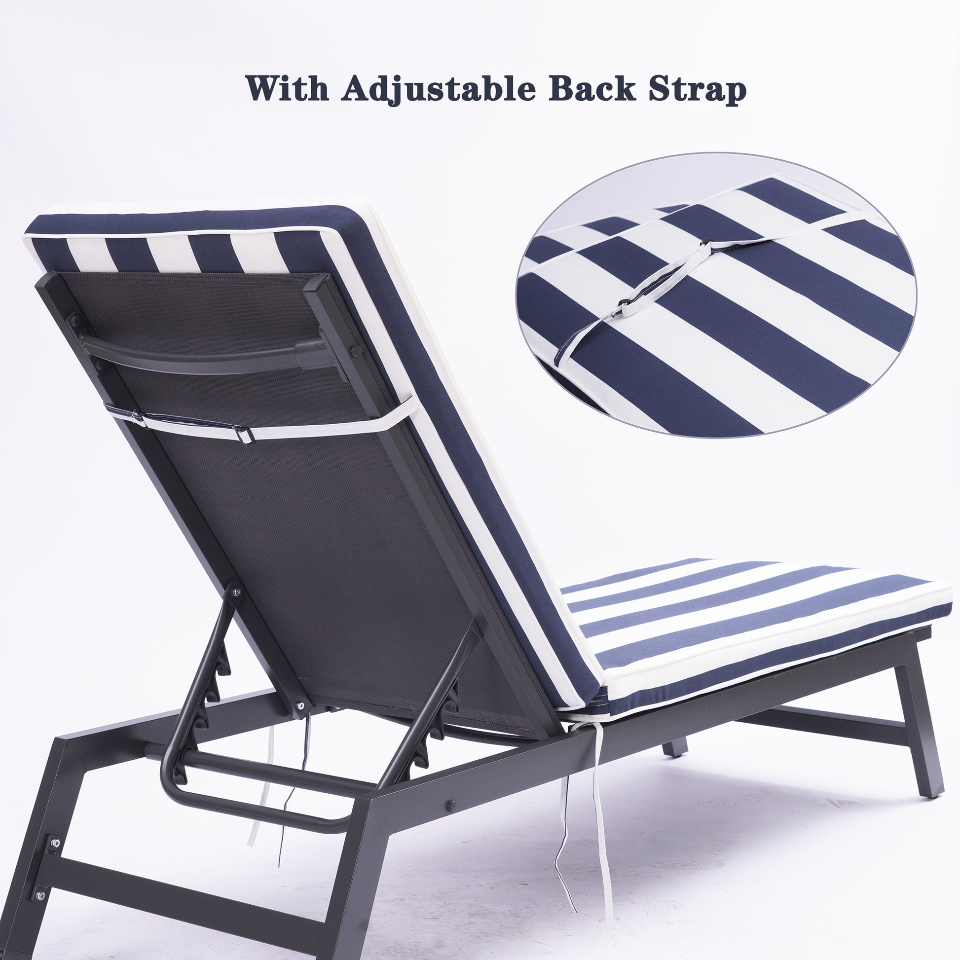 2Pcs Set Outdoor Lounge Chair Cushion Replacement Patio Funiture Seat Cushion Chaise Lounge Cushion Blue Striped Polyester