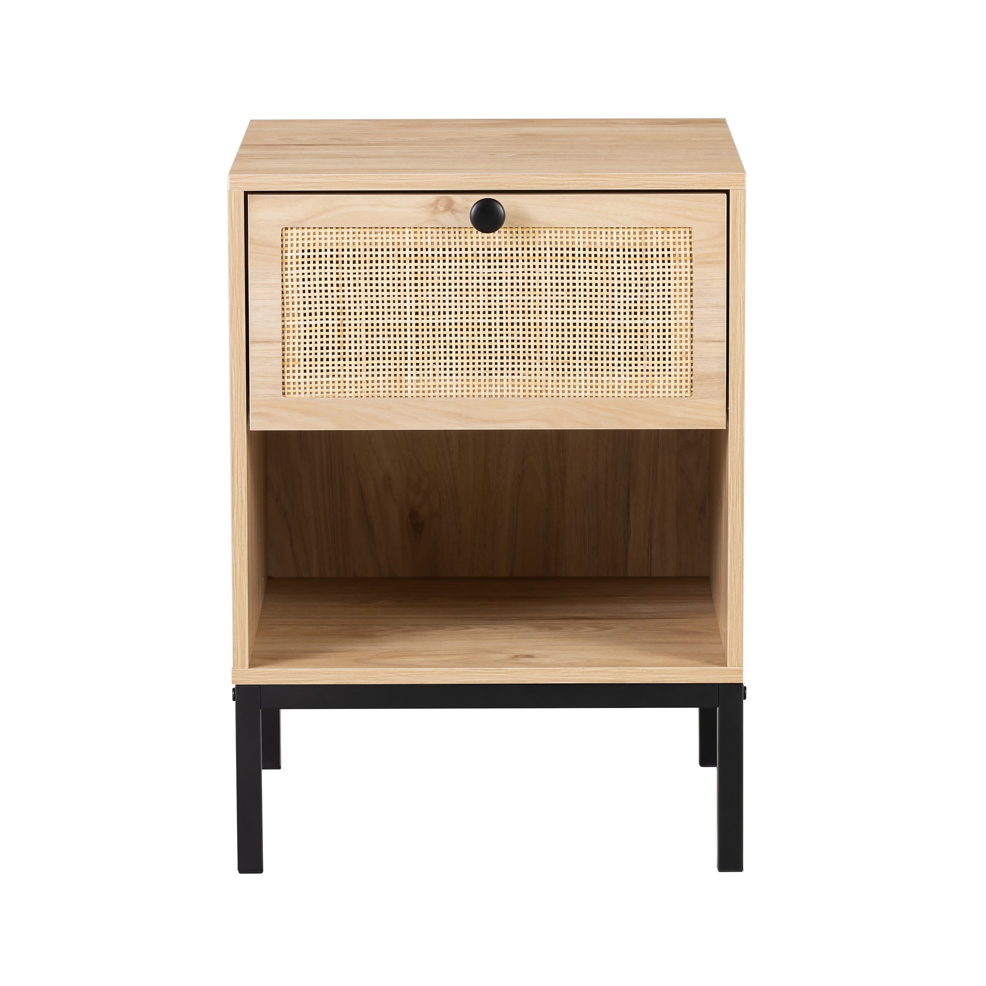 Byron C Rattan Twinset Beside Stand Nightsand Bedside Cabinet With Drawer 2Pcs Beige Yellow Mdf