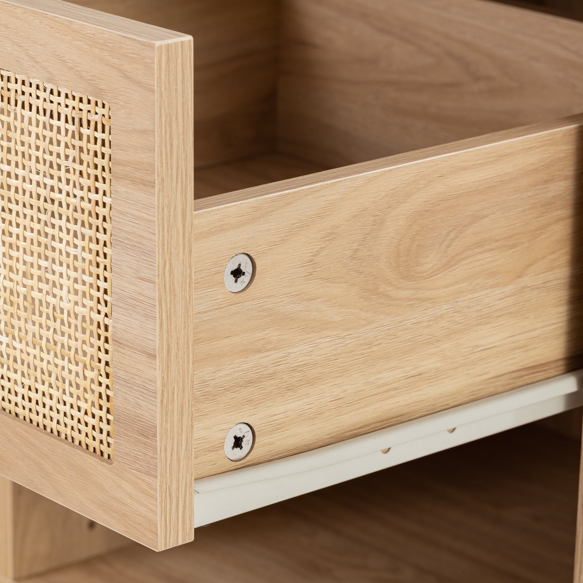 Byron C Rattan Twinset Beside Stand Nightsand Bedside Cabinet With Drawer 2Pcs Beige Yellow Mdf