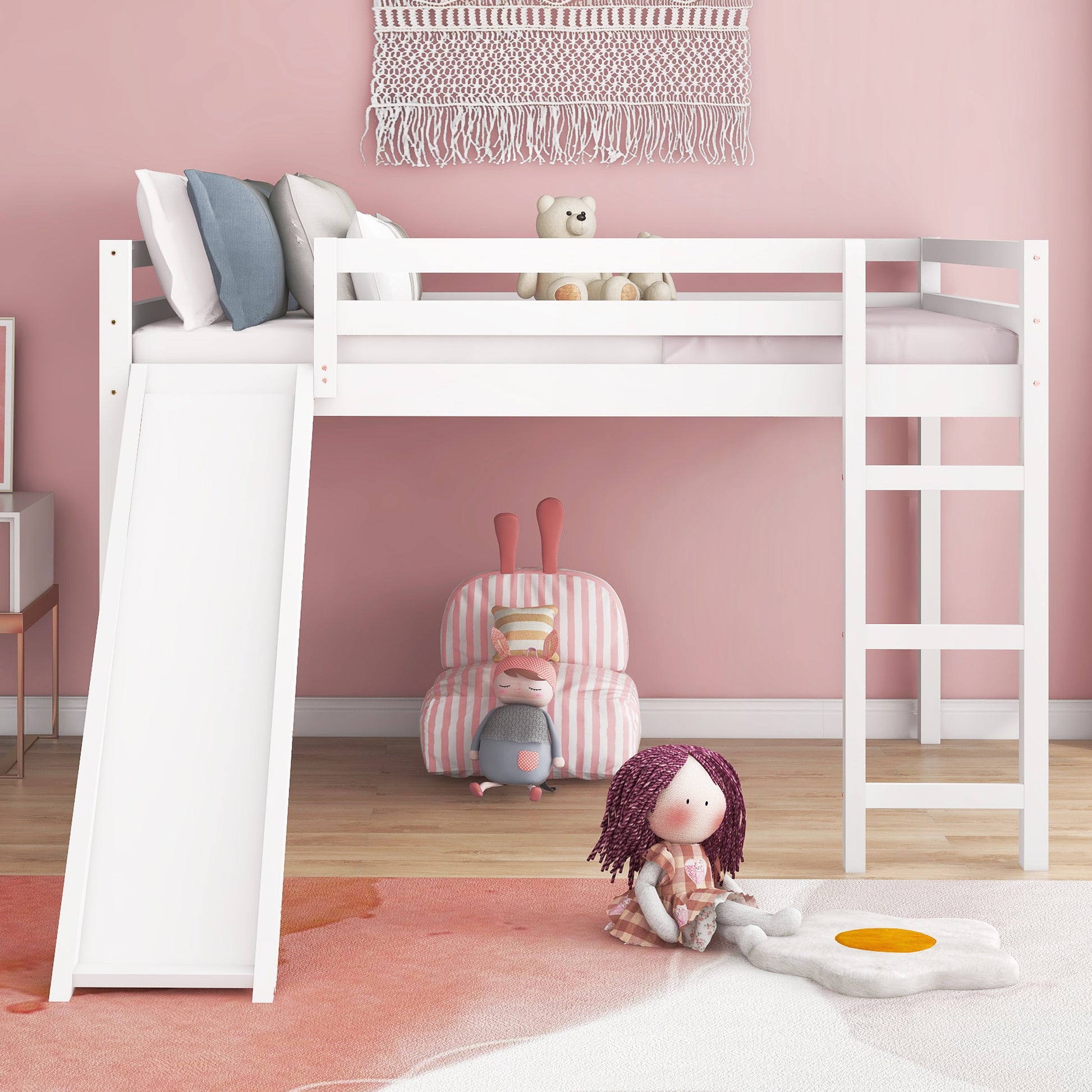 Loft Bed With Slide, Multifunctional Design, Full White Old Sku :Wf281157Aak White Solid Wood