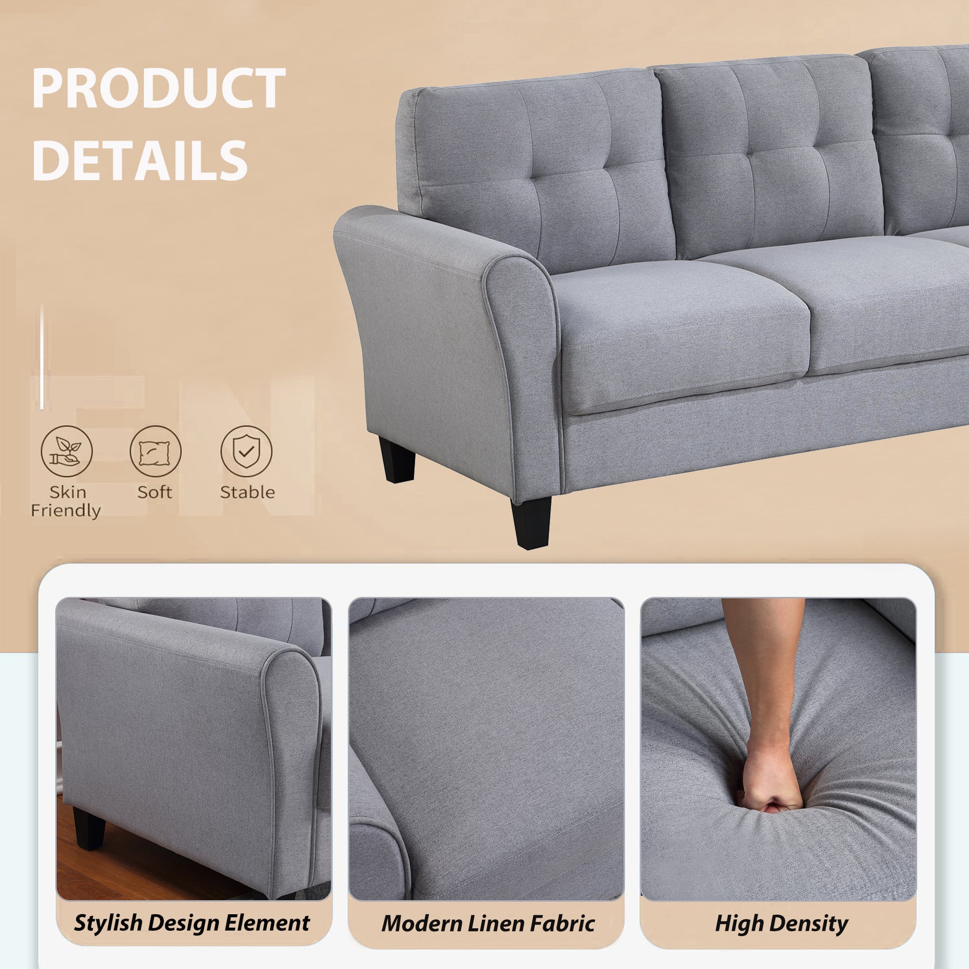 57.5" Modern Living Room Loveseat Linen Upholstered Couch Furniture For Home Or Office ,Light Grey Blue, 2 Seat,Old Sku:Wf288518Aac Light Grey Blue Foam Linen 2 Seat