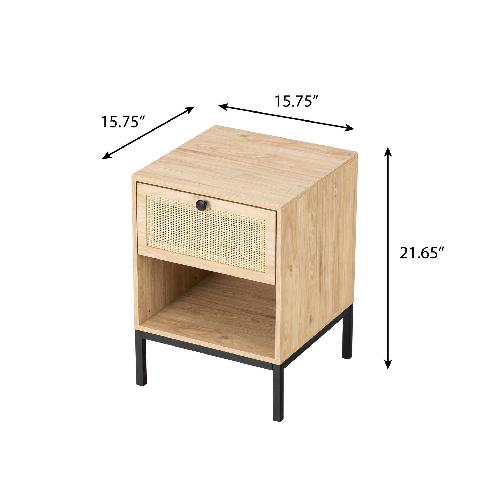 Byron C Rattan Twinset Beside Stand Nightsand Bedside Cabinet With Drawer 2Pcs Beige Yellow Mdf