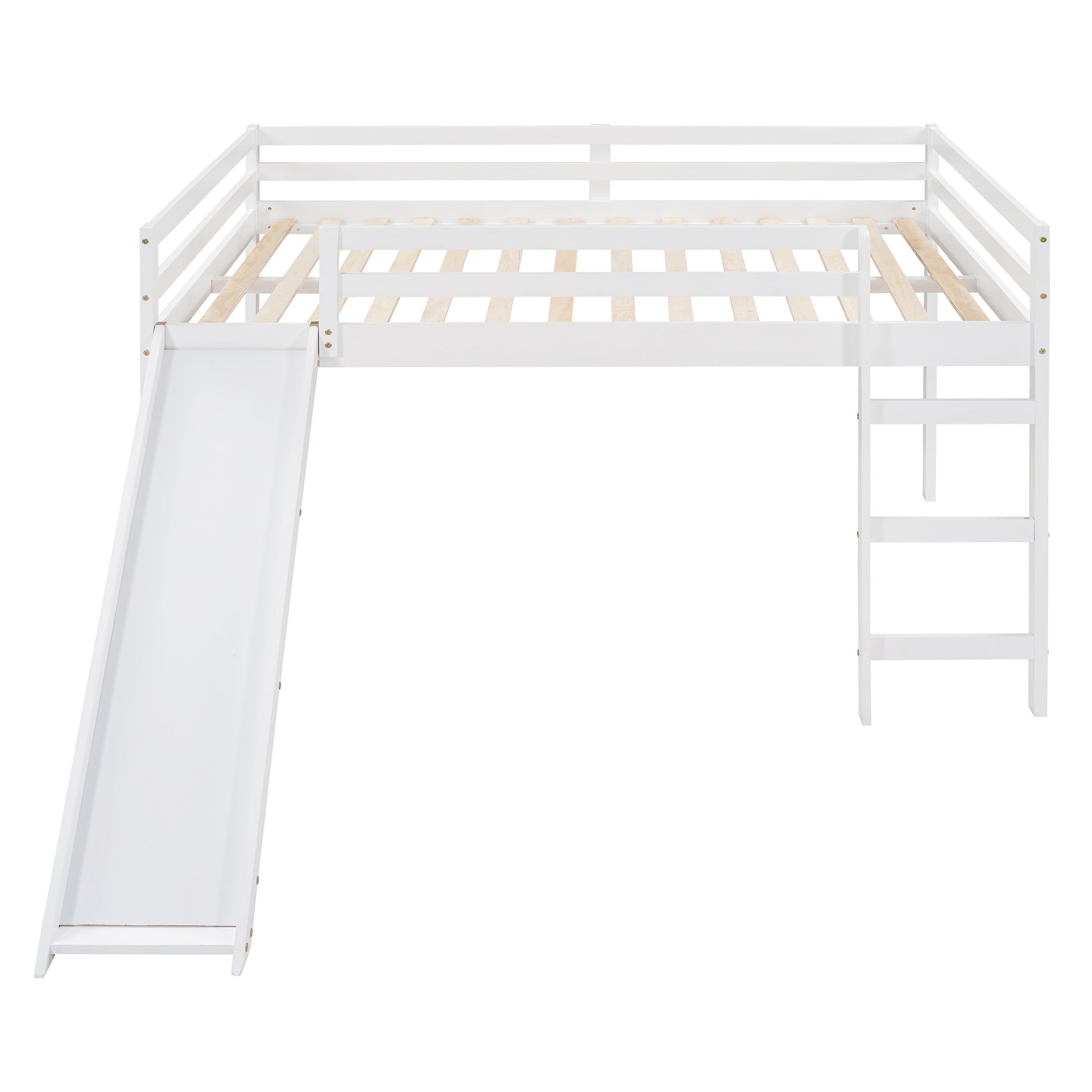 Loft Bed With Slide, Multifunctional Design, Full White Old Sku :Wf281157Aak White Solid Wood