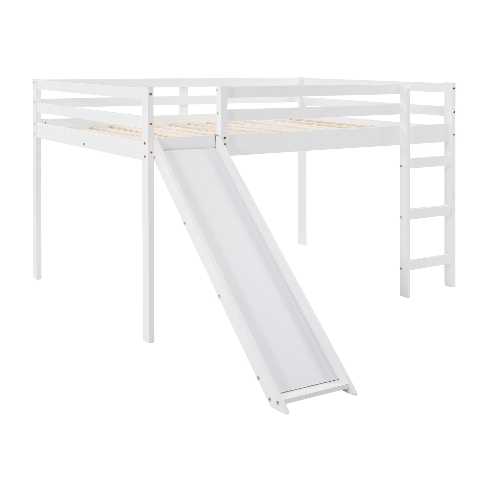 Loft Bed With Slide, Multifunctional Design, Full White Old Sku :Wf281157Aak White Solid Wood