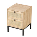 Set Of 2 Rectangle Rattan Bedside Table Nightstand With Drawer 2 Beige Mdf