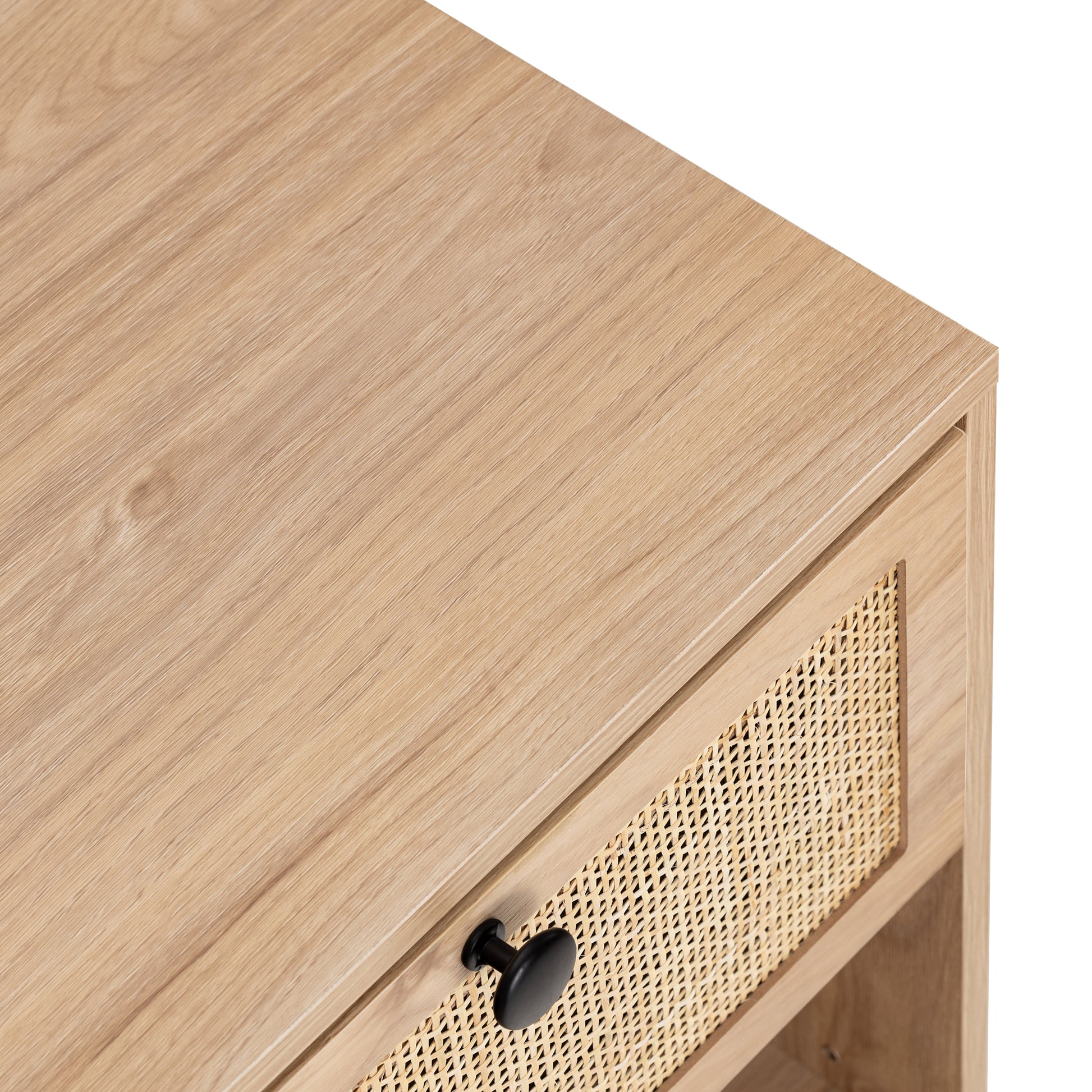 Byron C Rattan Twinset Beside Stand Nightsand Bedside Cabinet With Drawer 2Pcs Beige Yellow Mdf