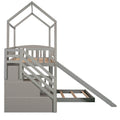 Twin Over Twin Bunk Bed With Two Drawers And Slide, House Bed With Slide, White Old Sku :Lp000129Aae Gray Pine